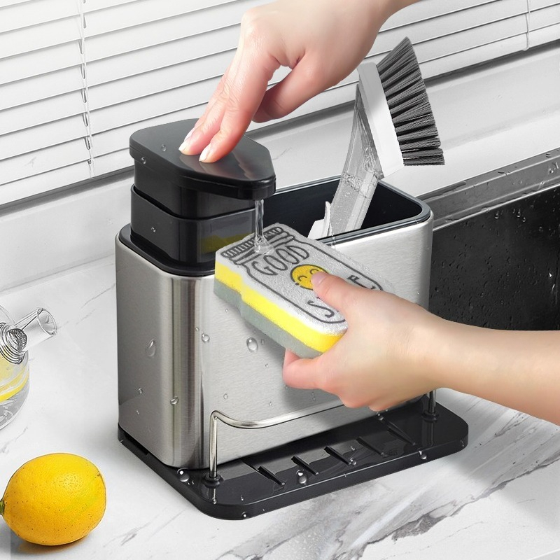 Kitchen Zo - 1PC Multifunctionele roestvrijstalen servies Zeepdispenser Sponshouder
